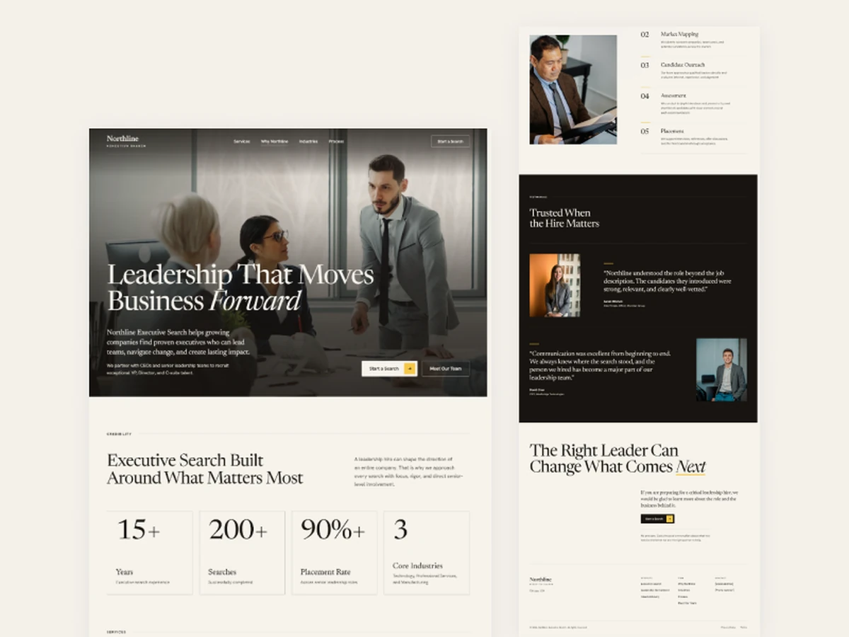 Design concept for Northline Executive Search: premium editorial homepage